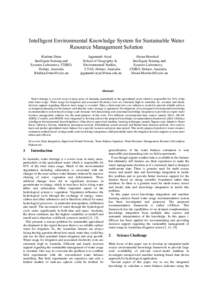 Intelligent Environmental Knowledge System for Sustainable Water Resource Management Solution Ritaban Dutta Intelligent Sensing and Systems Laboratory, CSIRO, Hobart, Australia