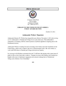 Earth / International relations / United States Ambassador to Trinidad and Tobago / Trinidad and Tobago / Political geography