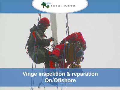 Vinge inspektion & reparation On/Offshore Vinger – inspektion og reparation  Total Wind Service Aps har al nødvendig special udstyr og højt uddannede montører som har mange års