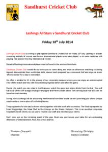 Sandhurst Cricket Club  Lashings All Stars v Sandhurst Cricket Club
