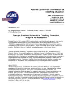 National Council for Accreditation of Coaching Education 1900 Association Drive Reston, VA[removed]removed[removed]x393