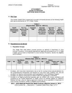 [HEALTH PLAN NAME]  Medicaid ________ Capitated Health Plan Contract ATTACHMENT I SCOPE OF SERVICES