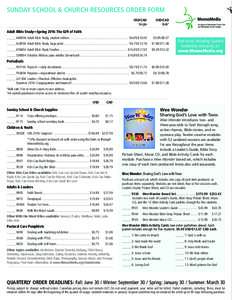 SUNDAY SCHOOL & CHURCH RESOURCES ORDER FORM USD/CAD	USD/CAD Single	Bulk†