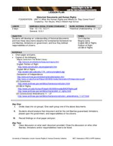 LESSON PLAN Historical Documents and Human Rights FOUNDATION: UNIT II. What Are Human Rights and Where Do They Come From? Created by: Ken Meyers, Wilcox-Hildreth High School LENGTH