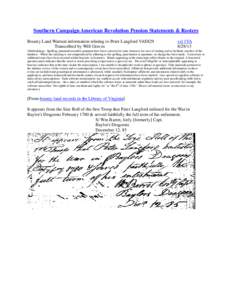 Southern Campaign American Revolution Pension Statements & Rosters Bounty Land Warrant information relating to Peter Langford VAS829 Transcribed by Will Graves vsl 1VA[removed]
