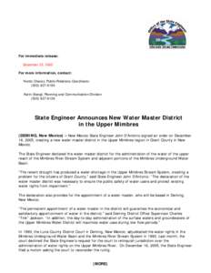 For immediate release: December 22, 2005 For more information, contact: Yvette Chavez, Public Relations Coordinator[removed]Karin Stangl, Planning and Communication Division