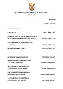 THE SUPREME COURT OF APPEAL OF SOUTH AFRICA JUDGMENT Reportable  Case No: 