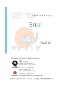 P u b l i s h i n g  Emu Volume 102, 2002 © RAOU 2002