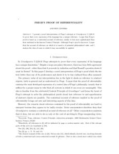 1  FREGE’S PROOF OF REFERENTIALITY ØYSTEIN LINNEBO Abstract. I present a novel interpretation of Frege’s attempt at Grundgesetze I §§29-31 to prove that every expression of his language has a unique reference. I a