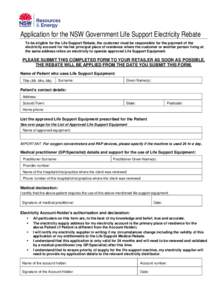 Application for the NSW Government Life Support Electricity Rebate