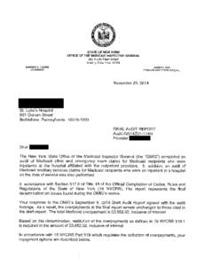 STATE OF NEW YORK OFFICE OF THE MEDICAID INSPECTOR GENERAL 800 North Pearl Street Albany, New York[removed]ANDREW M. CUOMO GOVERNOR