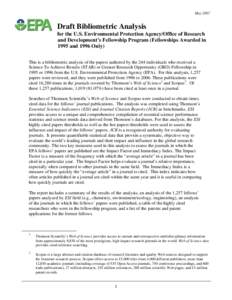 Draft Bibliometric Analysis for the U.S. Environmental Protection Agency/Office of Research and Development’s Fellowship Program (Fellowships Awarded in 1995 and 1996 Only)