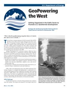 U.S. Department of Energy  GeoPowering the West Getting Organized in the Public Sector to Promote U.S. Geothermal Development