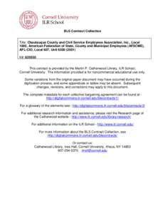 BLS Contract Collection  Title: Chautauqua County and Civil Service Employees Association, Inc., Local 1000, American Federation of State, County and Municipal Employees (AFSCME), AFL-CIO, Local 807, Unit[removed]K#: