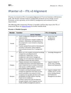 IPcenter v3 – ITIL v3  IPcenter v3 – ITIL v3 Alignment IPcenter v3 is based on ITIL v3 conceptual alignment of IT service functions with business goals. The IPcenter interface features configurable portals for servic