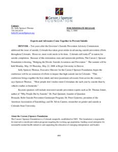 Microsoft Word - Press Release - Bridging the Divide Suicide Awareness and Prevention Summit CJSFdoc
