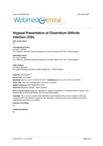 Article ID: WMC004648  ISSN[removed]Atypical Presentation of Clostridium Difficille Infection (CDI).