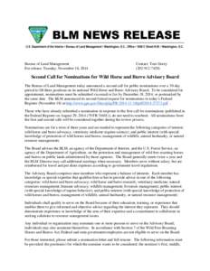 Second Call for Nominations for Wild Horse and Burro Advisory Board