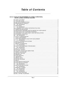 Ta b le o f C o n t e n t s[removed]RULES OF THE DEPARTMENT OF JUVENILE CORRECTIONS, SECURE JUVENILE DETENTION FACILITIES 000.LEGAL AUTHORITY. ..........................................................................