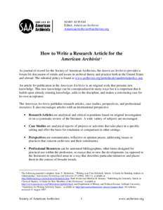MARY JO PUGH  Editor, American Archivist [removed]  How to Write a Research Article for the