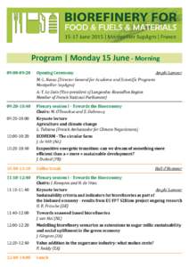 Program | Monday 15 June - Morning 09:00-09:20 Opening Ceremony	  Amphi Lamour