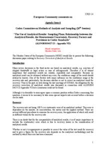 CRD 14 European Community comments on Agenda Item 6 Codex Committee on Methods of Analysis and Sampling (26th Session) “The Use of Analytical Results: Sampling Plans, Relationship between the Analytical Results, the Me