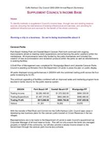 Coffs Harbour City Council[removed]Annual Report (Summary)  SUPPLEMENT COUNCIL’S INCOME BASE Vision To identify methods to supplement Council’s income base, through new and existing revenue sources, ensuring the ma