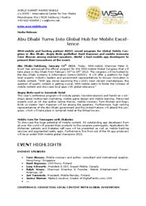 WORLD SUMMIT AWARD MOBILE c/o ICNM – International Center for New Media Moosstrasse 43a | 5020 Salzburg | Austria +[removed] | [removed] www.wsa-mobile.org Media Release
