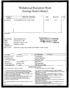 Withdrawal/Redaction Sheet (George Bush Library) I Document No. and Type