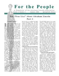 For the People A Newsletter of the Abraham Lincoln Association Volume 2, Number 2 Summer, 2000