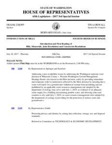 STATE OF WASHINGTON  HOUSE OF REPRESENTATIVES 65th Legislature3rd Special Session FRANK CHOPP
