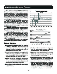 Glenn County Economic Forecast Glenn County is located in the Central Valley, in Northern California. Agriculture is a critical part of the economy of Glenn County, directly responsible for 21 percent of total employment