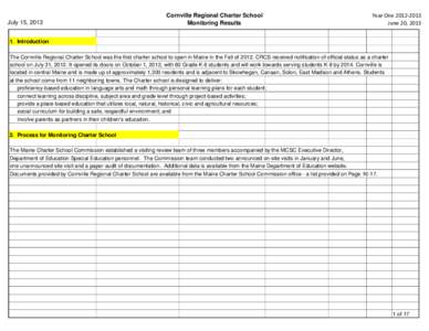 July 15, 2013  Cornville Regional Charter School Monitoring Results  Year One[removed]