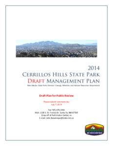 2014 Cerrillos Hills State Park Draft Management Plan New Mexico State Parks Division ▪ Energy, Minerals, and Natural Resources Department