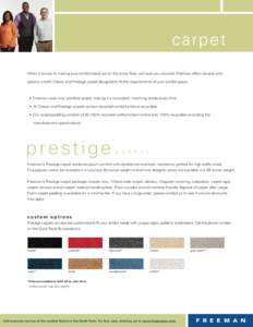 carpet When it comes to making your exhibit stand out on the show floor, we have you covered. Freeman offers several color options in both Classic and Prestige carpet designed to fit the requirements of your exhibit spac