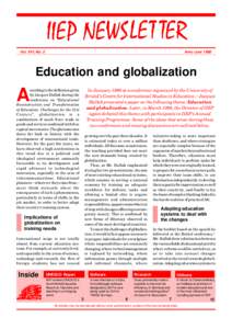 Vol. XVI, No. 2  APRIL-JUNE 1998 Education and globalization