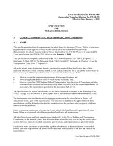 Texas Specification No. 070-SB[removed]Supersedes Texas Specification No. 070-SB-99) Effective Date: January 1, 2003 SPECIFICATION FOR