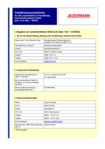Verfahrensverzeichnis für die automatisierte Verarbeitung personenbezogener Daten gem. § 4e Abs. 1 BDSG  JEDERMANN