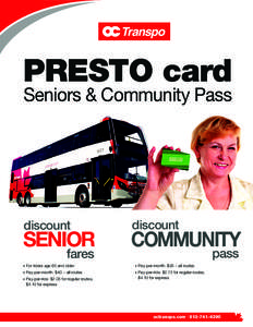 PRESTO card Seniors & Community Pass discount  SENIOR