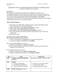 NRMT Meeting Notes Page 1 of 10 September 19, 2009, Meeting  Department of Early Learning Negotiated Rule Making Team Meeting Notes