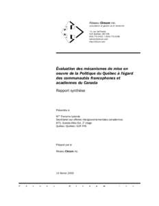 Réseau Circum inc.  consultation en gestion et en recherche 74, rue Val Perché Hull (Québec) J8Z 2A6[removed], [removed]