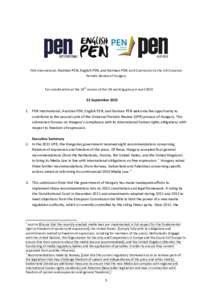 `  PEN International, Austrian PEN, English PEN, and German PEN Joint Submission to the UN Universal Periodic Review of Hungary  th