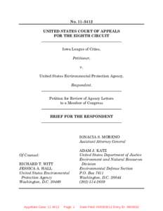 Iowa League of Cities v. E.P.A., C.A.8, decided March 25, 2013 (NO[removed]Brief for the Respondent[removed])