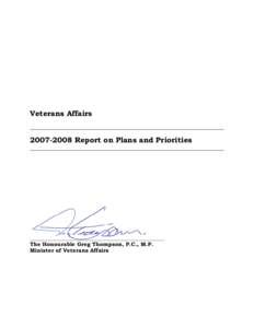 Veterans Affairs[removed]Report on Plans and Priorities ______________________________________________________
