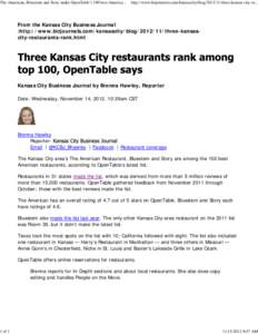 The American, Bluestem and Story make OpenTable’s 100 best American restaurants list - Kansas City Business Journal