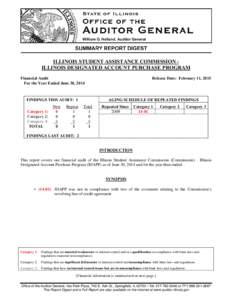 ILLINOIS STUDENT ASSISTANCE COMMISSION ILLINOIS DESIGNATED ACCOUNT PURCHASE PROGRAM Financial Audit For the Year Ended June 30, 2014 FINDINGS THIS AUDIT: 1 Category 1: