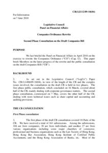 CB[removed]) For Information on 7 June 2010 Legislative Council Panel on Financial Affairs Companies Ordinance Rewrite