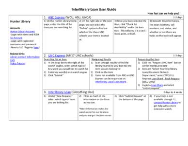 Interlibrary Loan User Guide Hunter Library Accounts Hunter Library Account -Login with name and 920# ILL Account