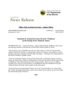 Office of the Assistant Secretary – Indian Affairs FOR IMMEDIATE RELEASE December 18, 2012 CONTACT:
