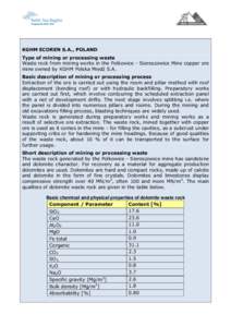 Occupational safety and health / Crusher / Waste / Natural resources / KGHM Polska Miedź / Electronic waste / KGHM / Dolomite / Ore / Technology / Crystallography / Mining